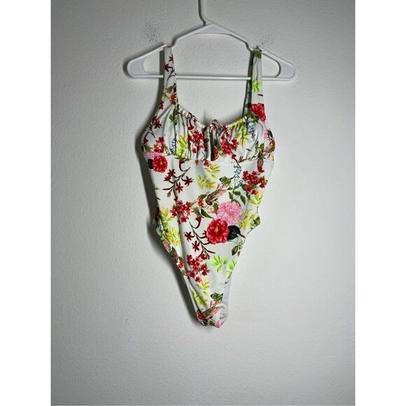 Beach Toy Swimsuit Size L Floral print White Red - Picture 1 of 12